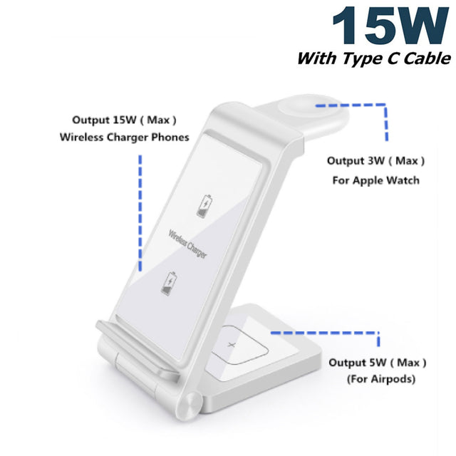 Station de charge rapide 3 en 1 haut de gamme 25 W | Chargeur sans fil pour Apple iPhone, montre, AirPods, Galaxy Buds, écouteurs | Station de recharge rapide sans fil