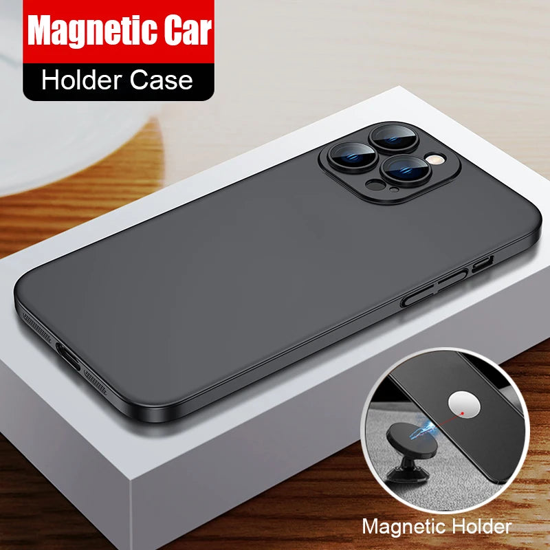 Support de voiture ultra-mince magnétique Apple iPhone Case | Étui de protection léger mat résistant aux chocs