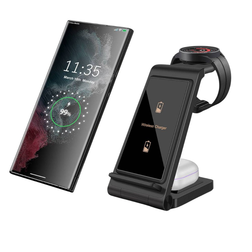 Station de charge rapide 3 en 1 haut de gamme 25 W | Chargeur sans fil pour Apple iPhone, montre, AirPods, Galaxy Buds, écouteurs | Station de recharge rapide sans fil