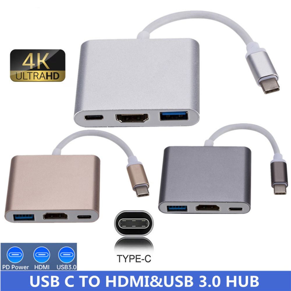Hub USB-C 3-en-1 : répartiteur Type-C vers HDMI, station d'accueil USB 3.0 de haute qualité pour MacBook Air/Pro, Samsung - Hub USB-C vers HDMI