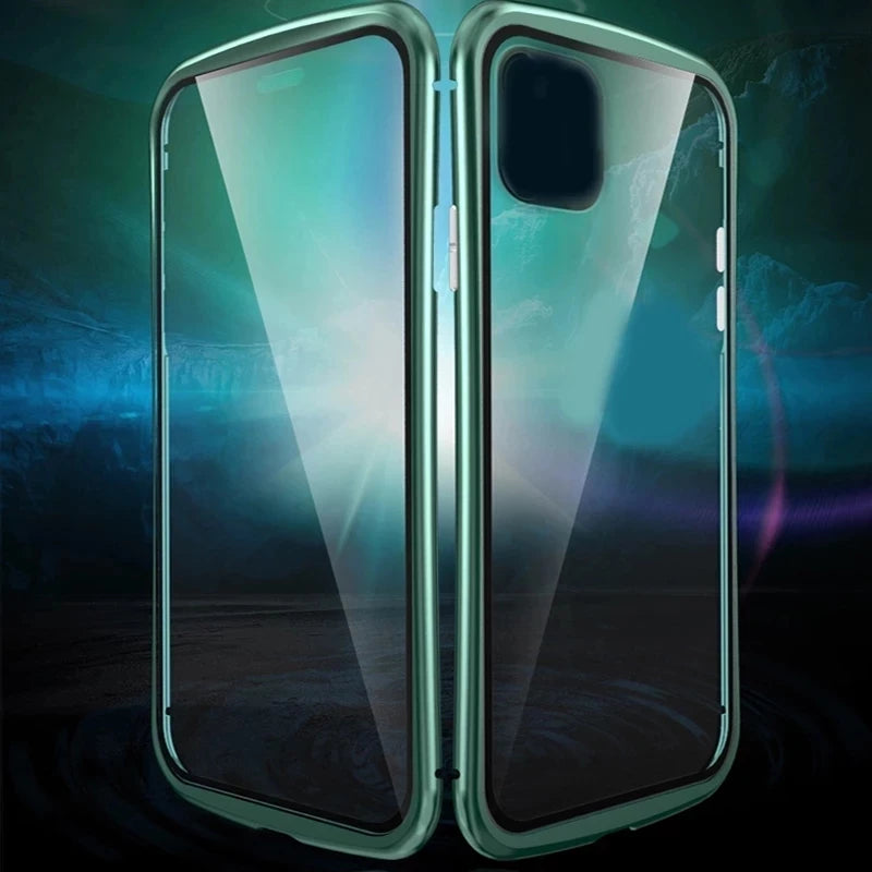 High-Quality iPhone Case: Metal Frame and Double-Sided Glass | MagSafe-Compatible, Magnetic Adsorption for 360° Full Protection Case | Shockproof Glass Lens Camera Protection Armor | Cover for Apple iPhone 16/16e, 15, 14, 13, 12 Pro Max, Pro, Plus & Mini