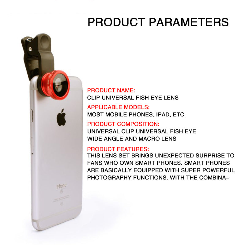 3-in-1 Hochwertiges Fisheye-Telefonobjektiv 0,67X Weitwinkel-Zoom Fish-Makro-Objektiv-Kamera-Kit mit Clip-Objektiv