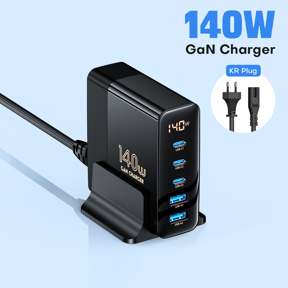 Chargeur rapide GaN 140 W : station de recharge de bureau haut de gamme | Station d'accueil pour station de charge 5 ports USB ASOMETECH | Ordinateur portable, MacBook, iPhone, Samsung