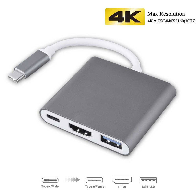 Hub USB-C 3-en-1 : répartiteur Type-C vers HDMI, station d'accueil USB 3.0 de haute qualité pour MacBook Air/Pro, Samsung - Hub USB-C vers HDMI