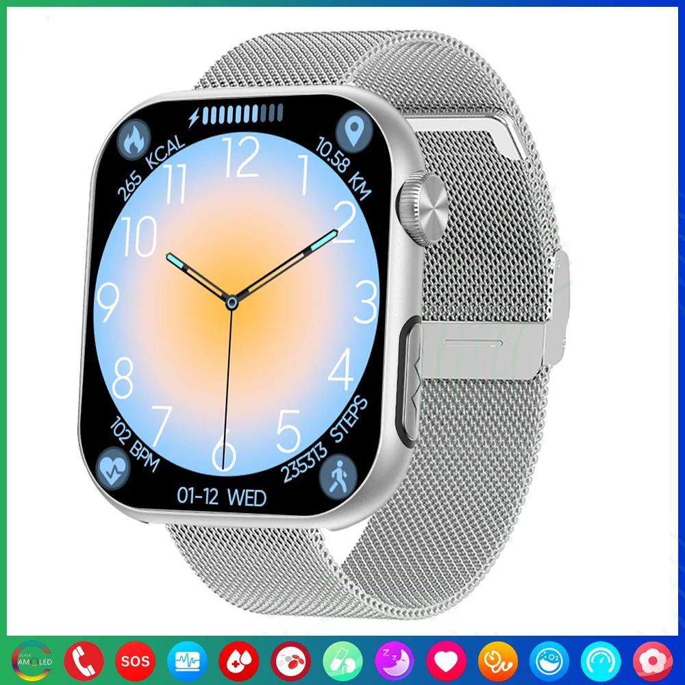 Montre intelligente de glycémie haut de gamme pour hommes avec assistant vocal AI, appel Bluetooth, mesure automatique de l'oxygène dans le sang par infrarouge, surveillance de la santé, ECG et PPG