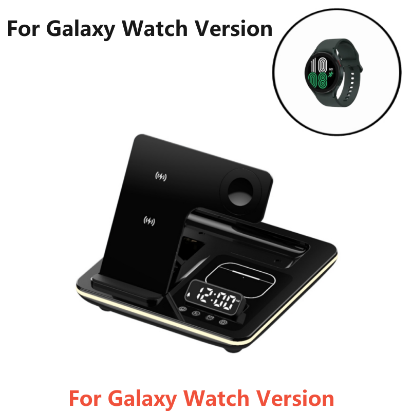 Station de charge rapide sans fil 5-en-1 30W Premium avec LED | Station de chargement rapide sans fil, chargeur avec support et réveil pour iPhone, Samsung, Android, Apple et Galaxy Watch, AirPods