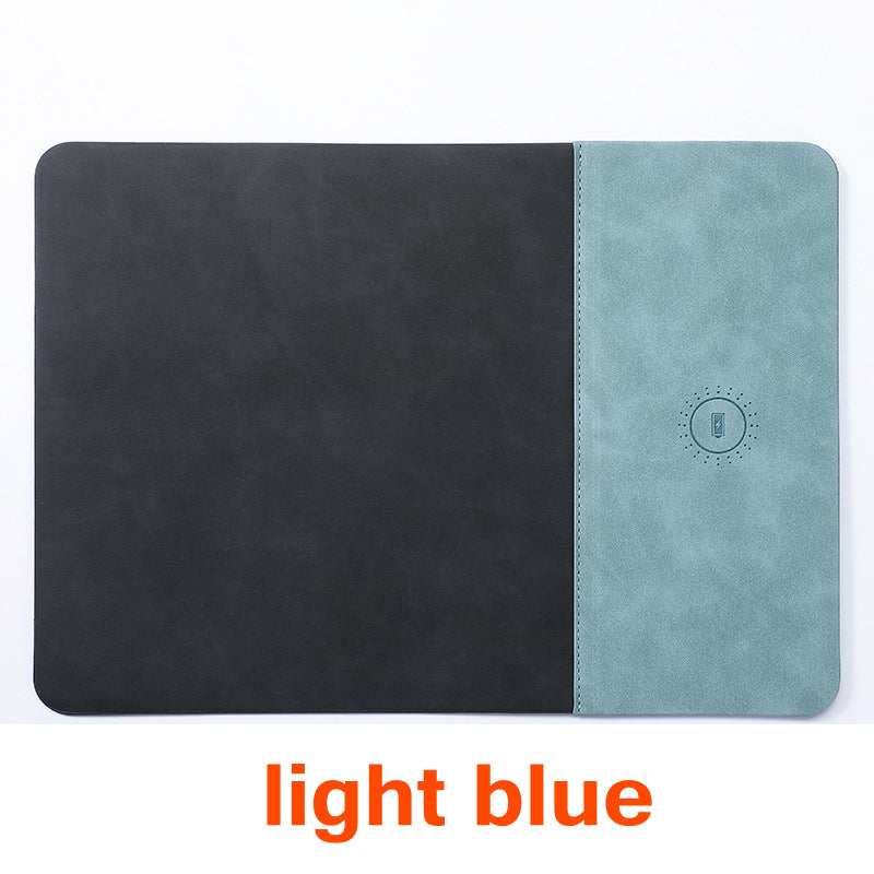 Tapis de souris haut de gamme avec chargeur sans fil Qi pour Apple iPhone 15 14 13 12 11 Pro Max Plus Mini, iOS, Watch, AirPods, Android, Samsung Galaxy, Xiaomi, Huawei : USB-C, support de téléphone portable, PU 2 en 1 Tapis en cuir