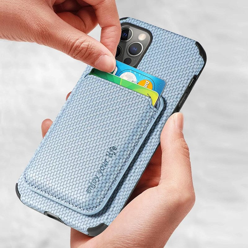 High-Quality Carbon Fiber Magnetic Case with Card Holder iPhone Case | MagSafe Wallet Protective Case, 360-Degree Protection and Camera Lens Cover | Armor Phone Case for Apple iPhone 16/16e, 15, 14, 13, 12 Pro Max, Pro, Plus, Mini Cover | Limited Edition