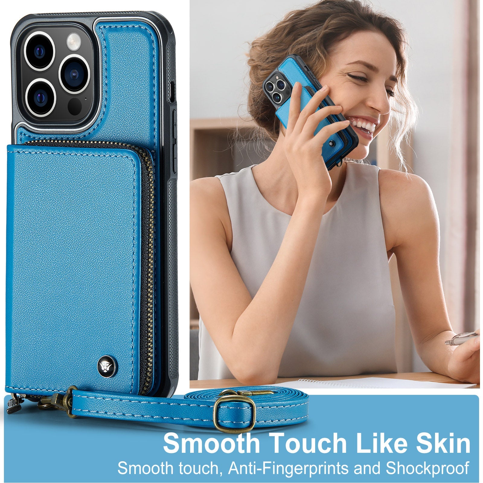 Luxury Leather Wallet Crossbody iPhone Case – Premium MagSafe phone chain & wallet case with card slot, stand function & strap, 360° shockproof protection, slim leather cover, keeps everything organized – perfect for outdoors & workdays