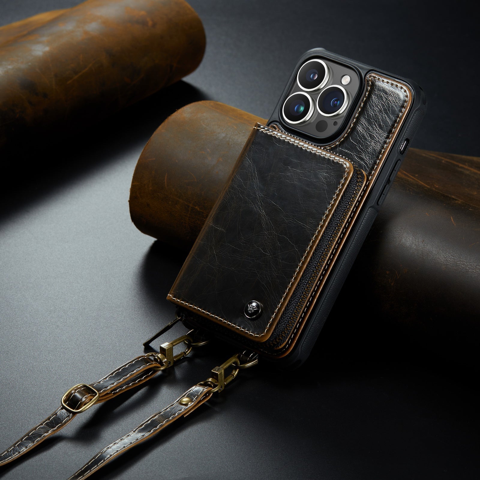 Luxury Leather Wallet Crossbody iPhone Case – Premium MagSafe phone chain & wallet case with card slot, stand function & strap, 360° shockproof protection, slim leather cover, keeps everything organized – perfect for outdoors & workdays