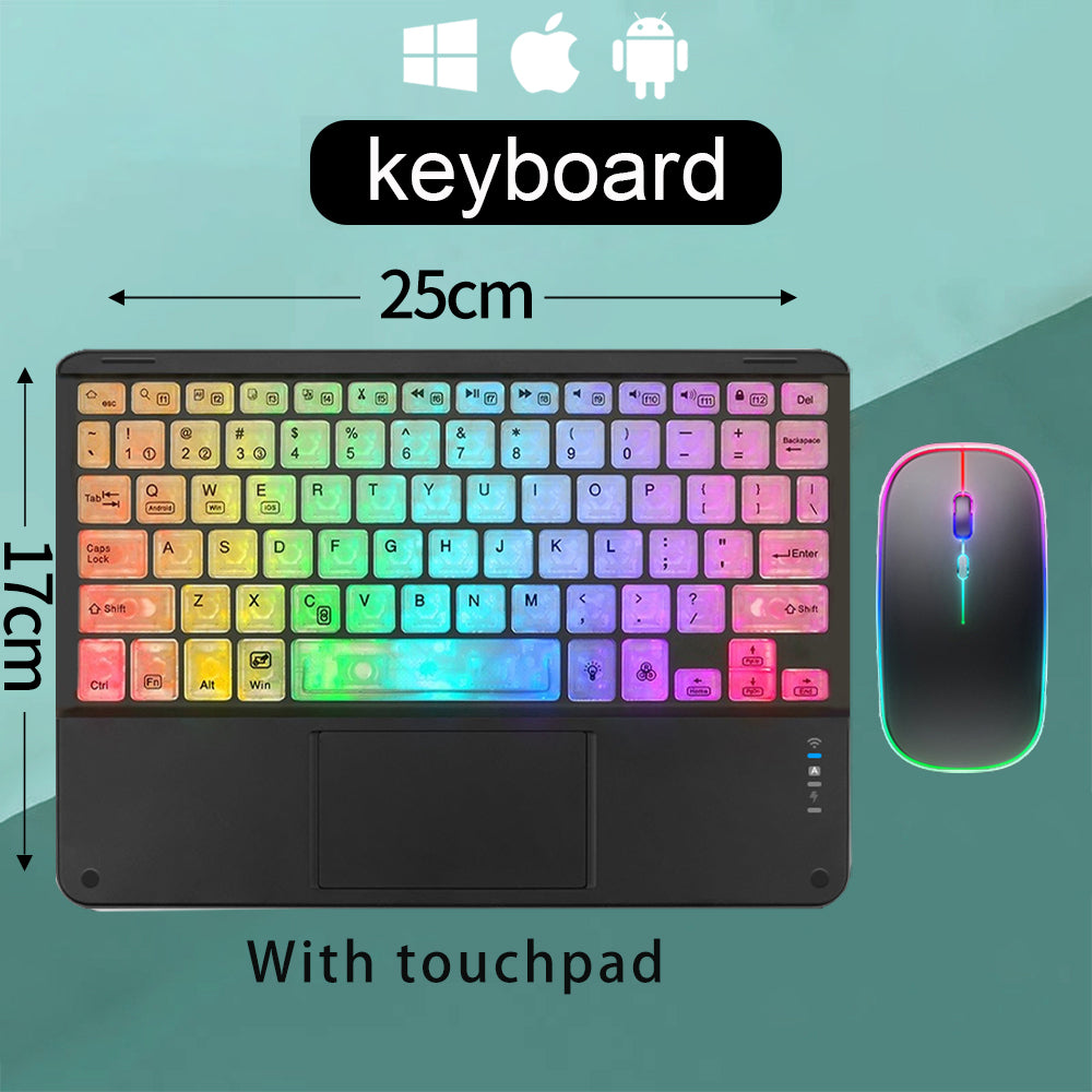 Premium Backlit Tastatur und Maus in 10-Zoll für iPad: Bluetooth-Tastatur mit Hintergrundbeleuchtung | Kompatibel mit iOS, Android, Windows