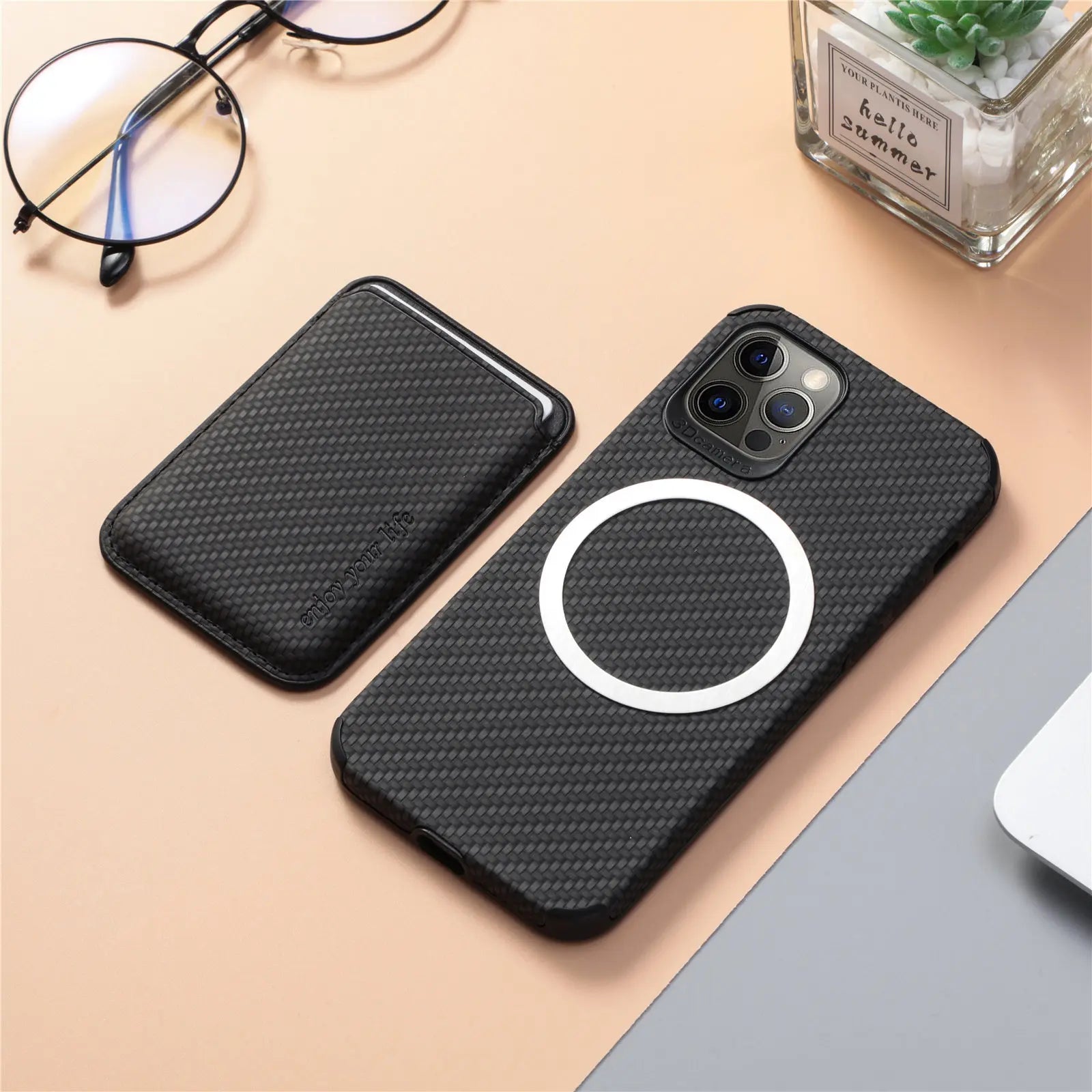 High-Quality Carbon Fiber Magnetic Case with Card Holder iPhone Case | MagSafe Wallet Protective Case, 360-Degree Protection and Camera Lens Cover | Armor Phone Case for Apple iPhone 16/16e, 15, 14, 13, 12 Pro Max, Pro, Plus, Mini Cover | Limited Edition