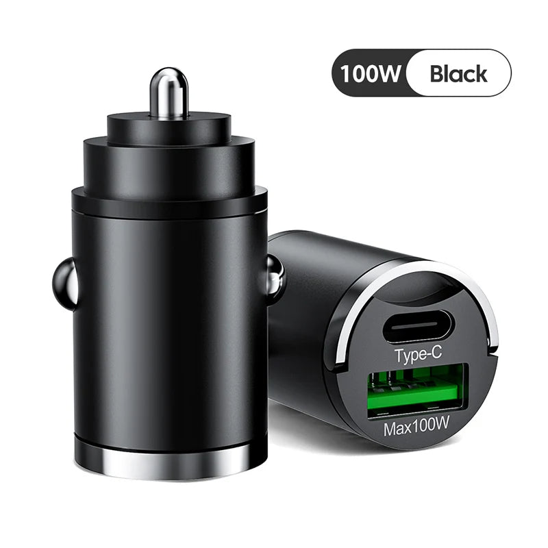 Mini chargeur de voiture 200 W de haute qualité avec fonction de charge rapide pour Apple iPhone 15 14 13 12 11 Pro Max Plus Mini, Android, Xiaomi, Samsung, Huawei | QC 3.0 PD, chargeur de téléphone de voiture USB Type C
