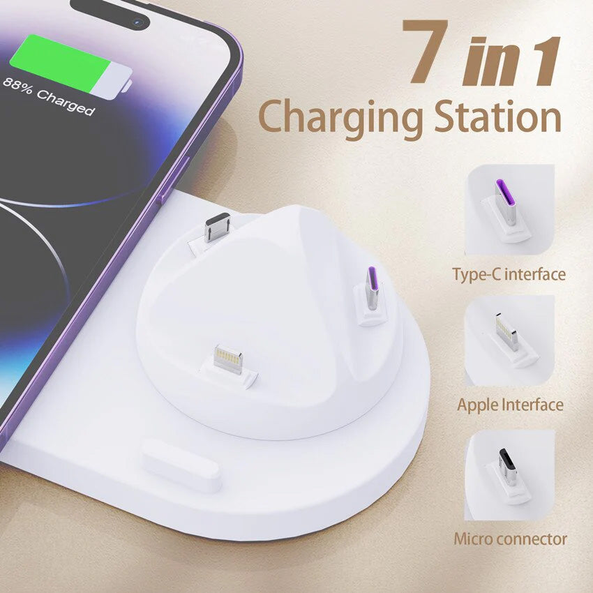 Station de charge 7 en 1 Chargeur sans fil rapide | Station de recharge rapide Apple iPhone, Watch, AirPods, Samsung, Android station de recharge chargeur rapide