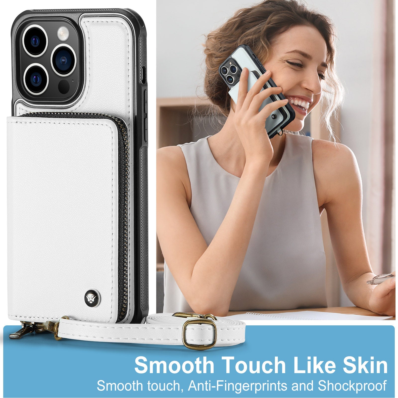 Luxury Leather Wallet Crossbody iPhone Case – Premium MagSafe phone chain & wallet case with card slot, stand function & strap, 360° shockproof protection, slim leather cover, keeps everything organized – perfect for outdoors & workdays