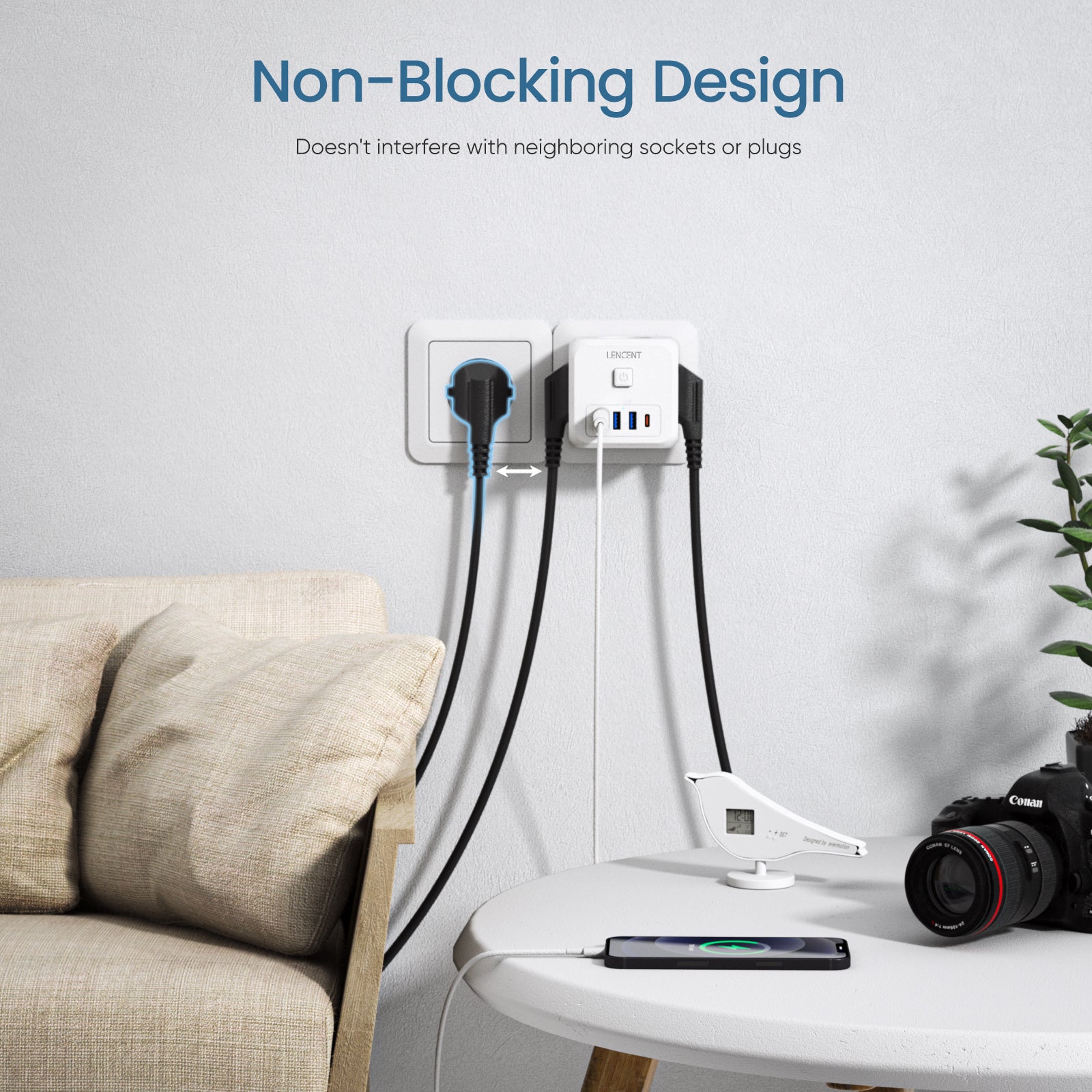 Multiprise premium : 4 prises AC, 3 ports USB, 1 multiprise Type-C avec câble tressé 2m/3m et interrupteur pour la maison