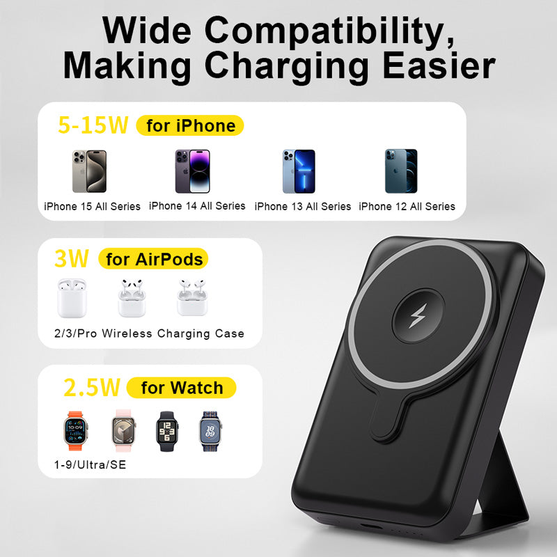 Banque d'alimentation magnétique sans fil haut de gamme 10 000 mAh avec charge rapide PD | Source de batterie portable pour Apple iPhone 15 14 13 12 11 Pro Max Plus Mini, Watch et Airpods