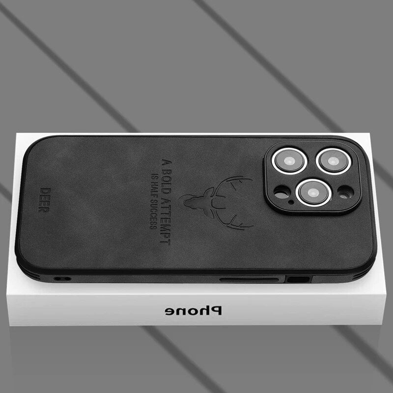 Hochwertige Hirschleder Apple iPhone-Hülle mit Kameralinsenschutz und stoßfestem Silikonüberzug - Phone Heaven Zone