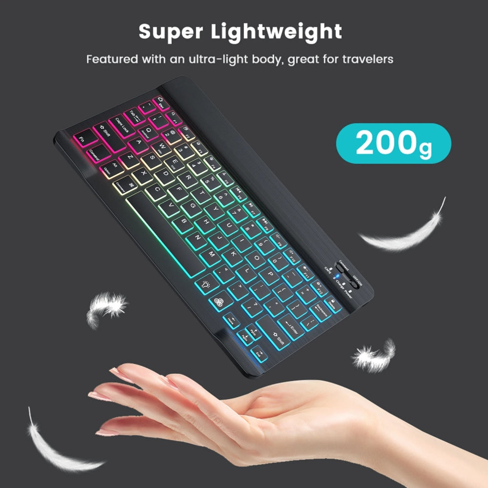 Premium Backlit Tastatur und Maus in 10-Zoll für iPad: Bluetooth-Tastatur mit Hintergrundbeleuchtung | Kompatibel mit iOS, Android, Windows