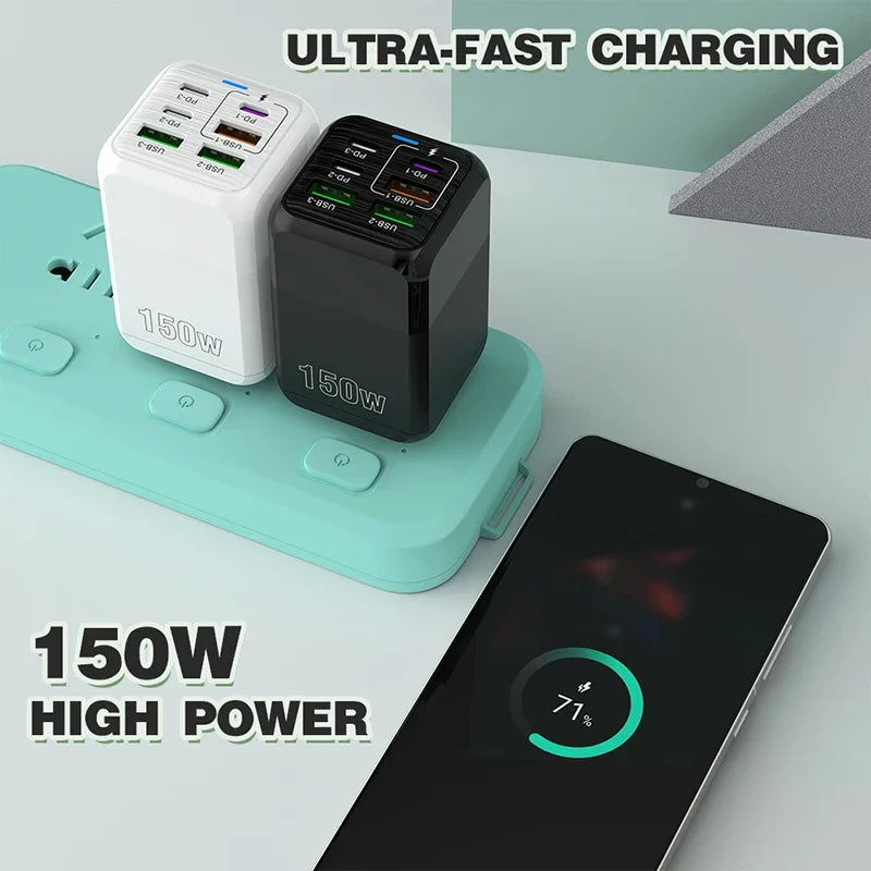 Premium 65W Gan Charger Desktop Fast Charger | 4-in-1 Laptop & Mobile Adapter for Smartphones, Apple iPhone, Samsung, iOS & Android - Fast Charging
