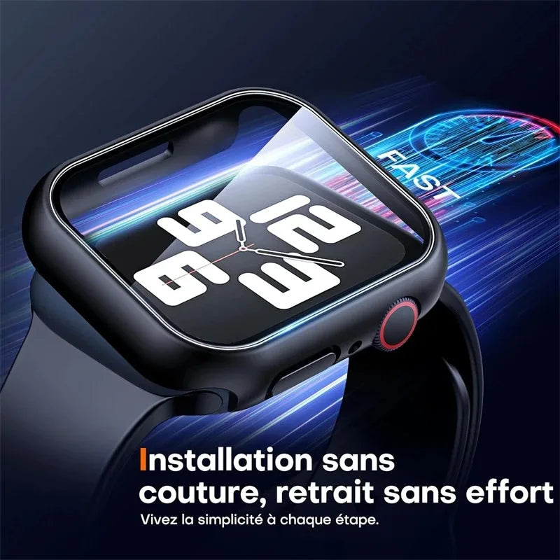 Coque en verre de haute qualité pour Apple Watch Series 9/8/7/6/SE/5 : 44 mm, 40 mm, 41 mm, 45 mm, 42 mm, 38 mm | Accessoires de protection d'écran