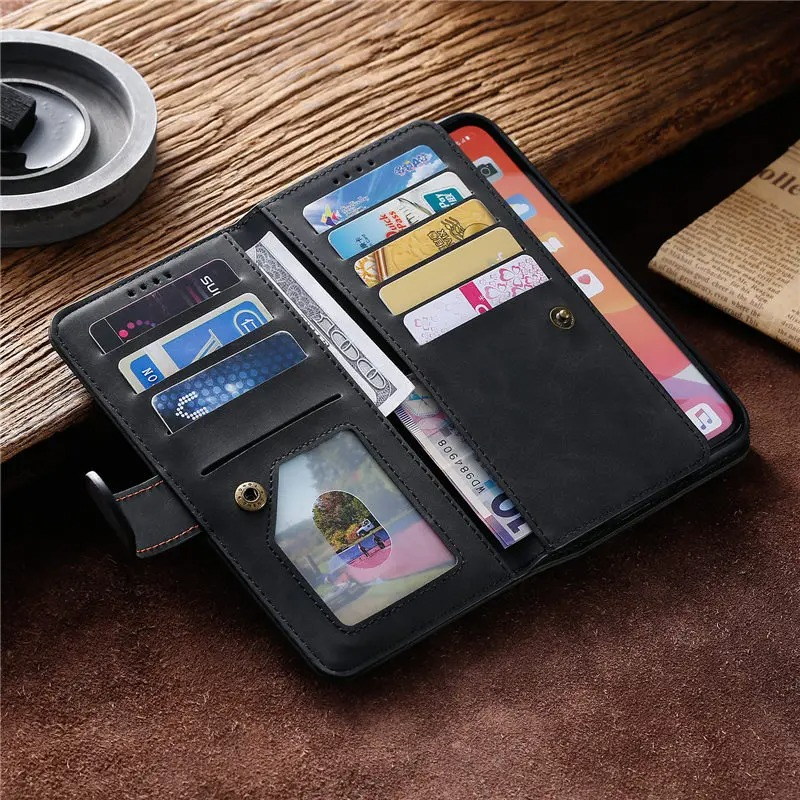 <tc>Étui de téléphone en cuir de haute qualité avec fermeture éclair, porte-cartes, support et sangle | Étui à rabat pour Apple iPhone 16/16e, 15/14/13/12 Pro Max Plus Mini - étui de protection polyvalent</tc>