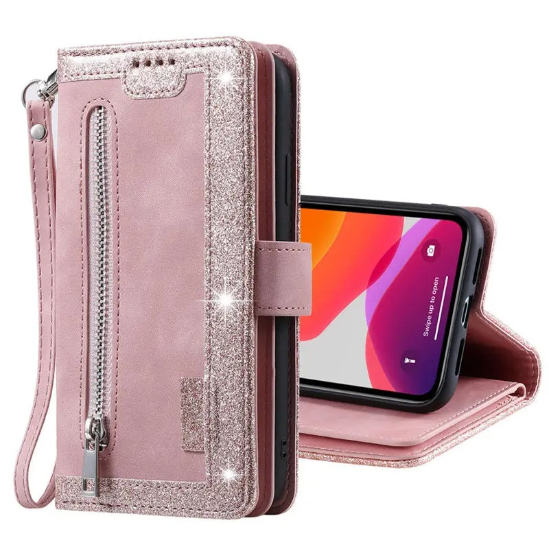 <tc>Étui de téléphone en cuir de haute qualité avec fermeture éclair, porte-cartes, support et sangle | Étui à rabat pour Apple iPhone 16/16e, 15/14/13/12 Pro Max Plus Mini - étui de protection polyvalent</tc>