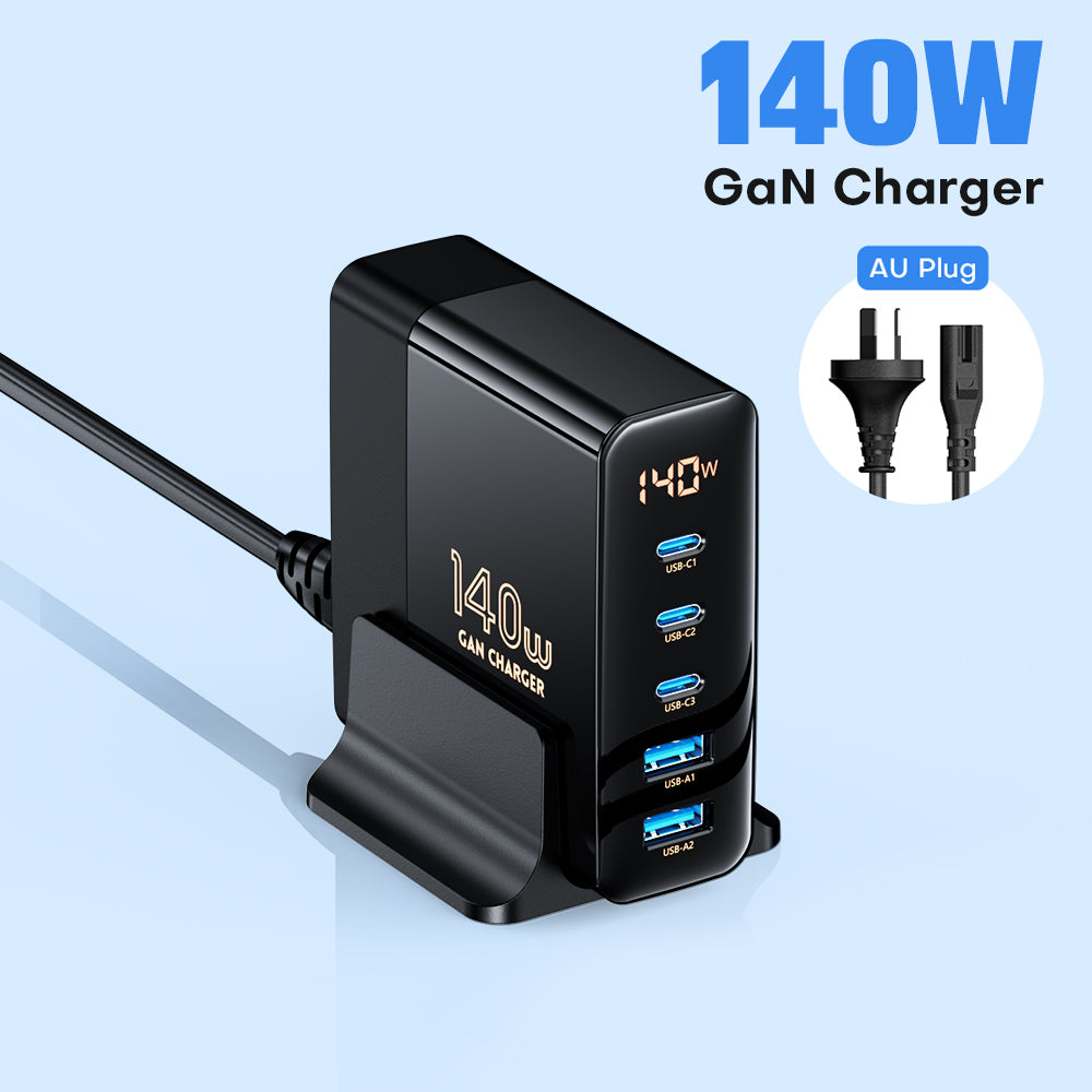Chargeur rapide GaN 140 W : station de recharge de bureau haut de gamme | Station d'accueil pour station de charge 5 ports USB ASOMETECH | Ordinateur portable, MacBook, iPhone, Samsung