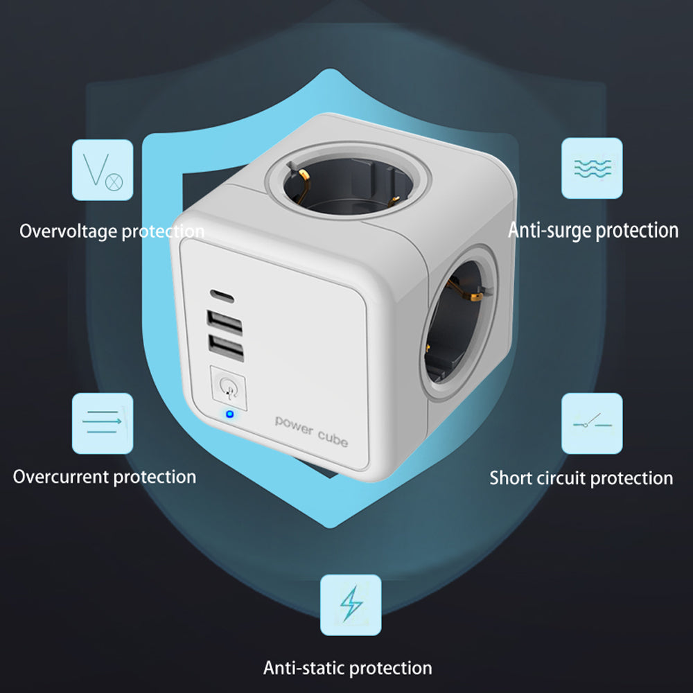 Multiprise premium : 4 prises AC, 3 ports USB, 1 multiprise Type-C avec câble tressé 2m/3m et interrupteur pour la maison