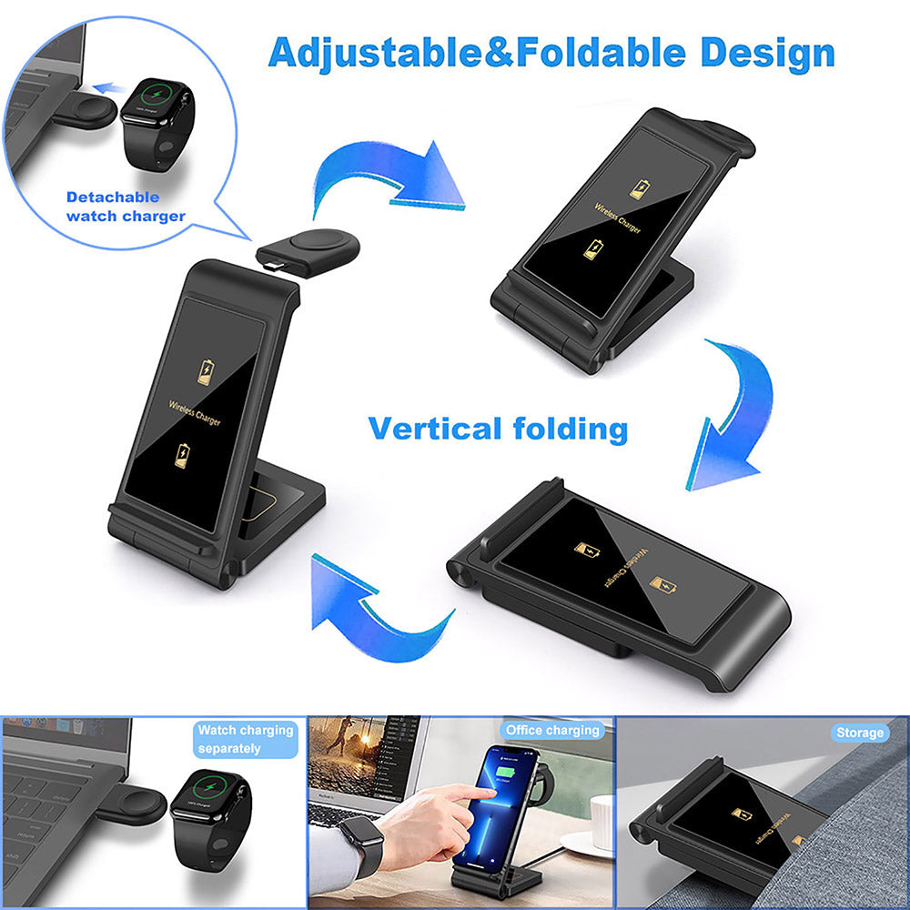 Station de charge rapide 3 en 1 haut de gamme 25 W | Chargeur sans fil pour Apple iPhone, montre, AirPods, Galaxy Buds, écouteurs | Station de recharge rapide sans fil