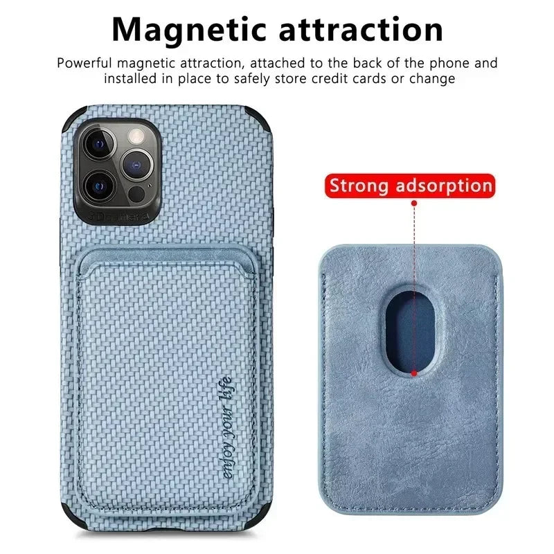 High-Quality Carbon Fiber Magnetic Case with Card Holder iPhone Case | MagSafe Wallet Protective Case, 360-Degree Protection and Camera Lens Cover | Armor Phone Case for Apple iPhone 16/16e, 15, 14, 13, 12 Pro Max, Pro, Plus, Mini Cover | Limited Edition