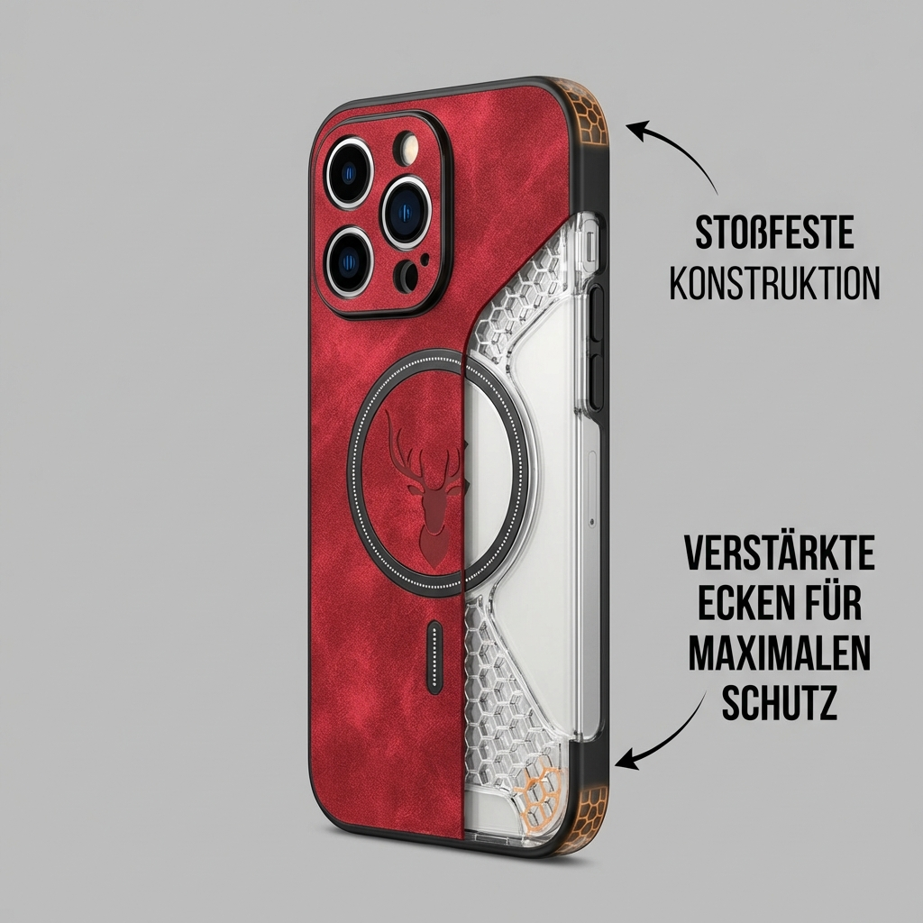 Luxus Hirschleder Apple iPhone Hülle | MagSafe Case mit Kameralinsenschutz, Magnetische Kabellose Stoßfeste Handyschutzhülle | Premium Sturzsicherer Bumper-Cover für iPhone 17/17 Air, 16/16e, 15, 14, 13 Pro Max Plus