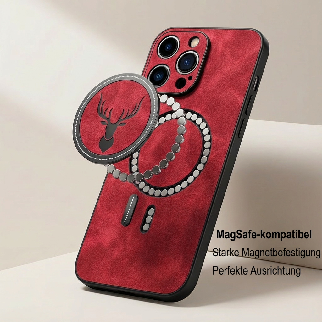 Luxus Hirschleder Apple iPhone Hülle | MagSafe Case mit Kameralinsenschutz, Magnetische Kabellose Stoßfeste Handyschutzhülle | Premium Sturzsicherer Bumper-Cover für iPhone 17/17 Air, 16/16e, 15, 14, 13 Pro Max Plus