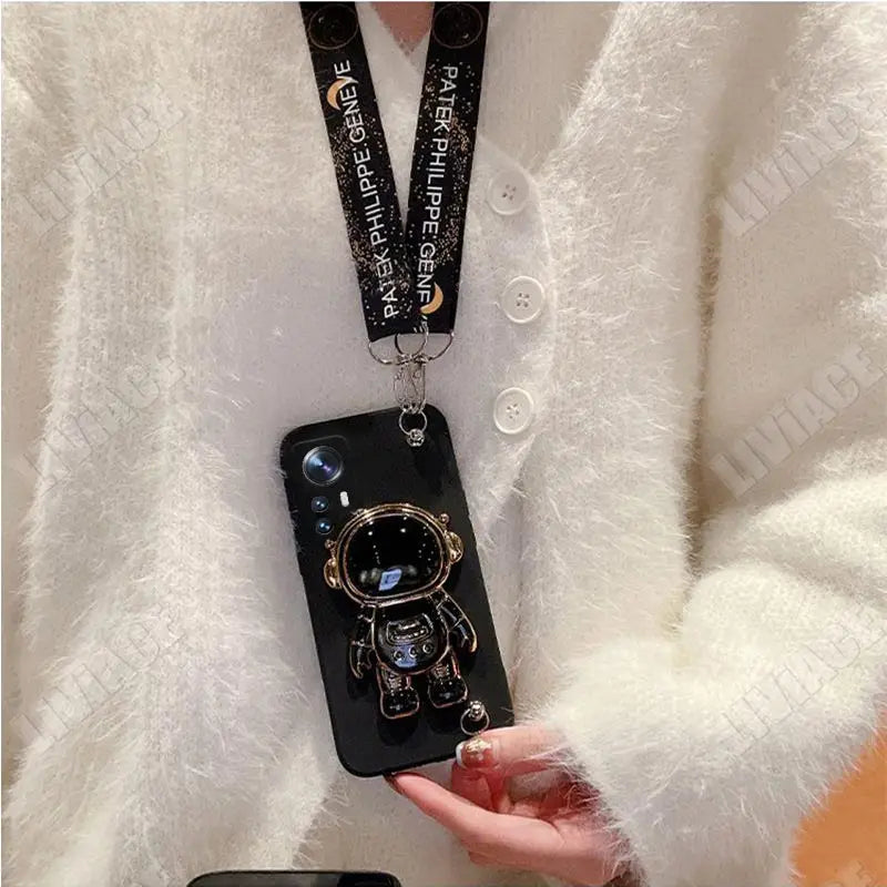 Luxury Crossbody Lanyard Astronaut Phone Holder and Stand iPhone Case | MagSafe Case with 360-Degree Protection and Camera Lens Cover for Apple iPhone 16/15/14/13/12 Pro Max, Plus Mini Cover | Armor Phone Case | Premium Protective Cover