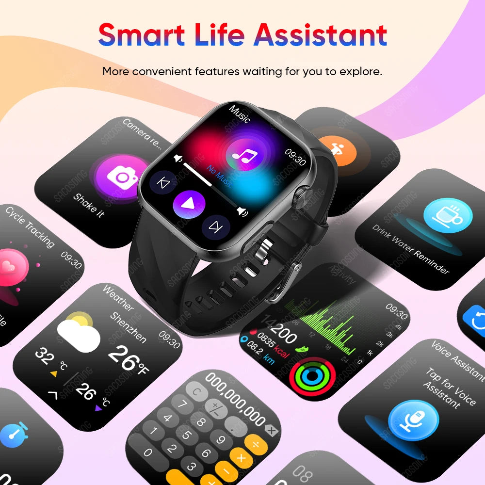 Premium Blood Glucose Smartwatch for Men and Women: AI Voice Assistant, Bluetooth Calling, Infrared SpO2 Sensor, Health Monitoring, ECG, PPG, Sleep, Heart Rate Monitor, Waterproof Fitness Tracker, Full Touch, Long Battery: iOS & Android Devices – Unisex