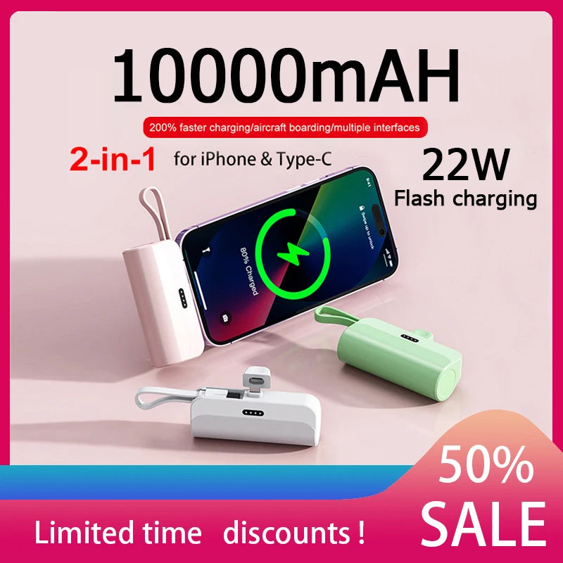 Premium Mini Power Bank 5000mAh - Chargeur QC PD Charge rapide pour Apple iPhone 15, 14, 13, 12, 11 Pro Max Plus Mini | Batterie externe, chargeur portable pour iOS, iPhone, Android et Samsung