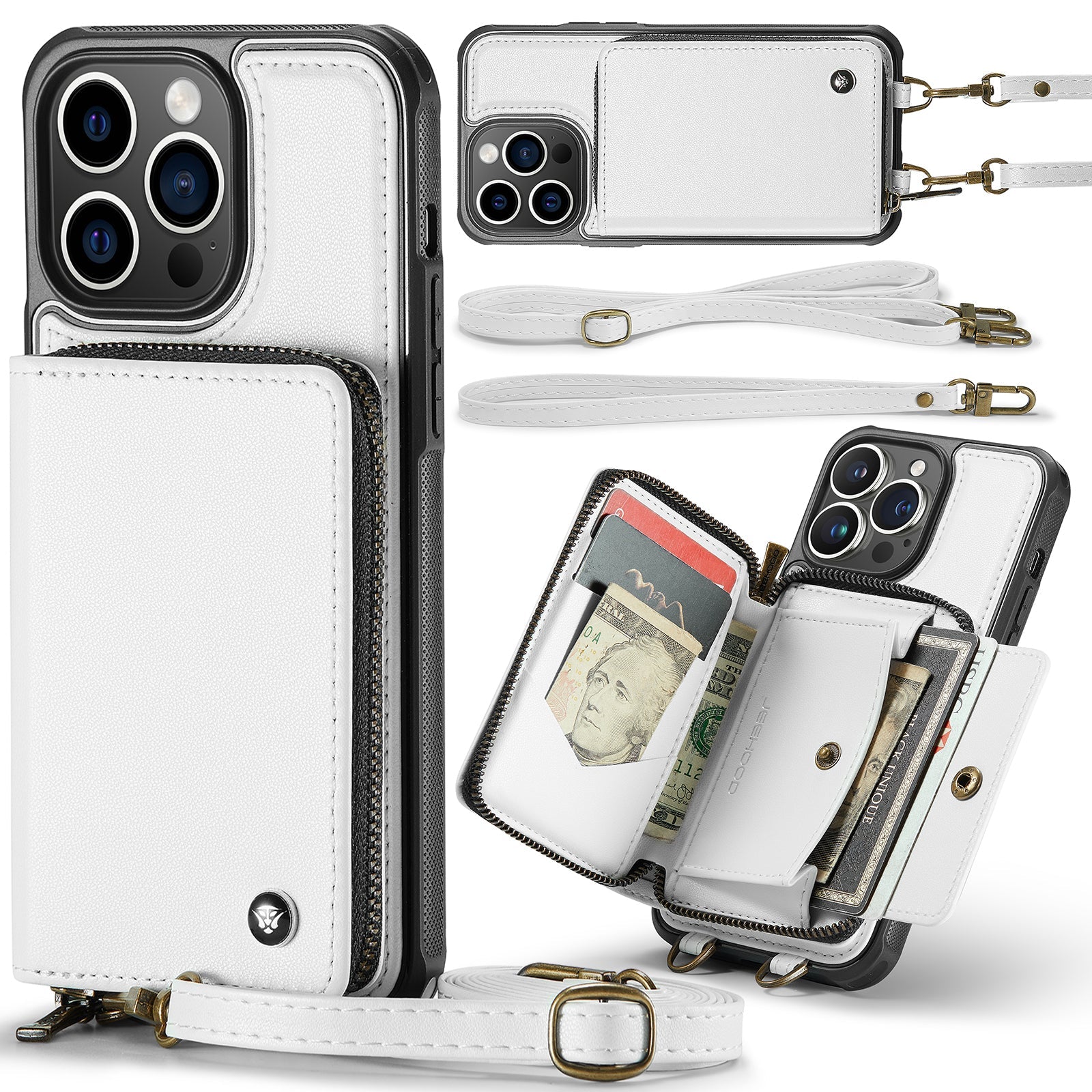 Luxury Leather Wallet Crossbody iPhone Case – Premium MagSafe phone chain & wallet case with card slot, stand function & strap, 360° shockproof protection, slim leather cover, keeps everything organized – perfect for outdoors & workdays