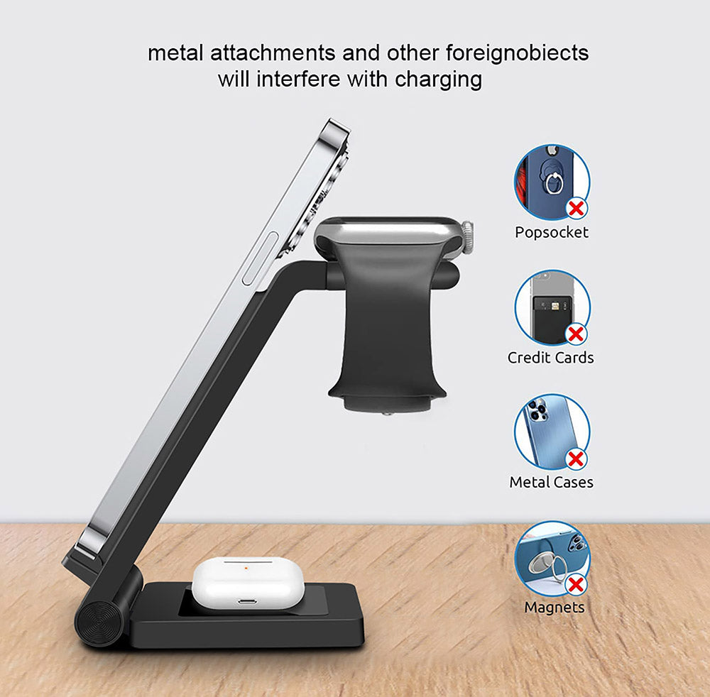 Station de charge rapide 3 en 1 haut de gamme 25 W | Chargeur sans fil pour Apple iPhone, montre, AirPods, Galaxy Buds, écouteurs | Station de recharge rapide sans fil