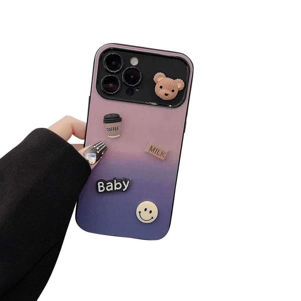 High-Quality 3D Bear Coffee Toy Gradient Design iPhone Case | MagSafe Case with Camera Lens Protector for Apple iPhone 16/15/14/13/12 Pro Max Plus Mini Cover | Heavy Duty, Bumper Cover Phone Case | Premium Silicone Protective Cover