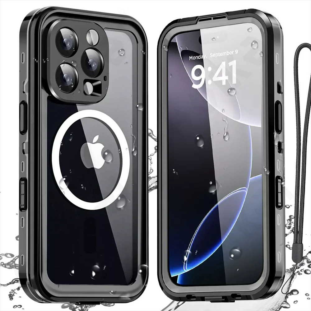 Premium IP68 Wasserdichte Magnet-Hülle mit MagSafe für Apple iPhone 16/16e, 15, 14, 13, 12 Pro Max, Pro, Plus & Mini: 360° Vollschutz Case, Militärpanzer-Design | Staubdicht, Stoßfest Cover mit Kameraschutz | Ideal für Tauchen und Schwimmen