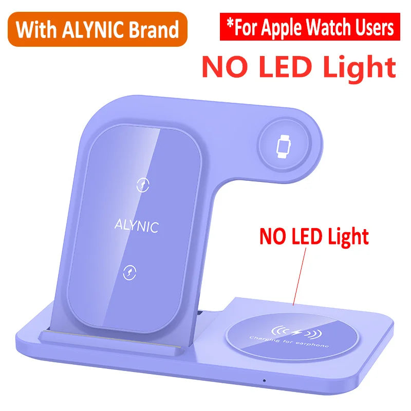 Station de charge rapide sans fil 3 en 1 Chargeur pliable 30 W Support de charge LED : Station de charge Station d'accueil MagSafe pour Apple iPhone, montre, AirPods