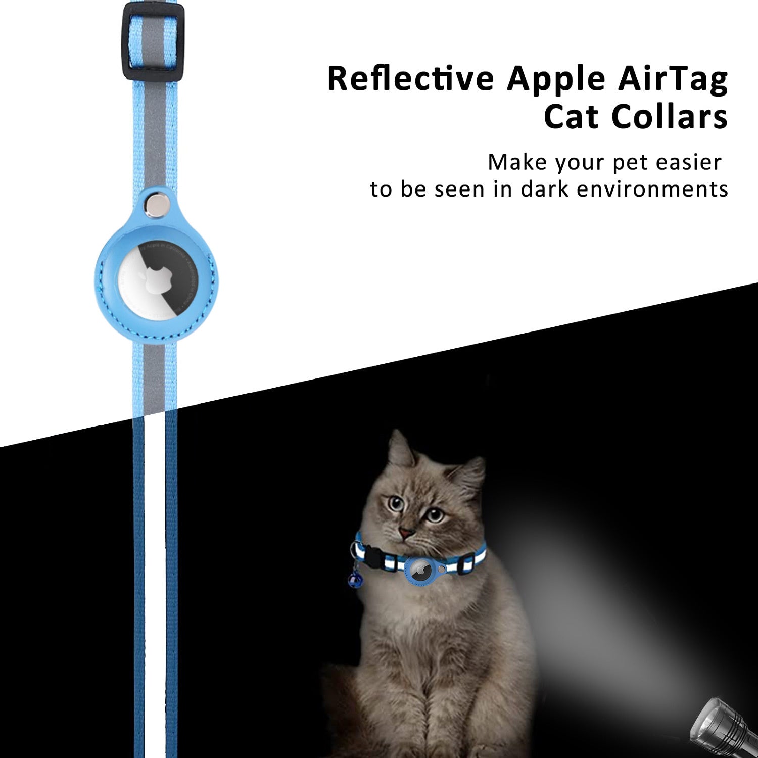 Premium Abnehmbares AirTag Hülle & Case Katzenhalsband: Reflektierendes Cover mit Apple AirTag-Halterung | Glocke