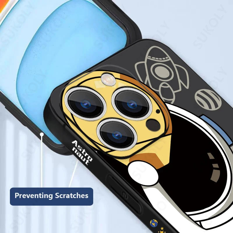 Étui iPhone Lanyard astronaute de haute qualité | Étui MagSafe avec housse de protection pour appareil photo | Coque blindée avec pare-chocs en silicone souple comme coque pour téléphone portable Apple iPhone 15/14/13/12 Pro Max Plus