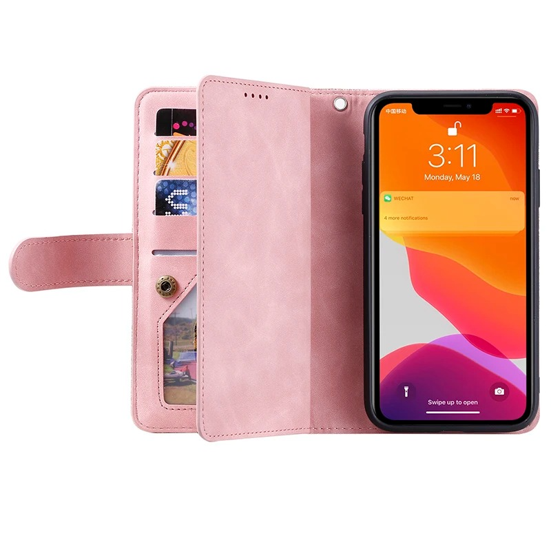 <tc>Étui de téléphone en cuir de haute qualité avec fermeture éclair, porte-cartes, support et sangle | Étui à rabat pour Apple iPhone 16/16e, 15/14/13/12 Pro Max Plus Mini - étui de protection polyvalent</tc>