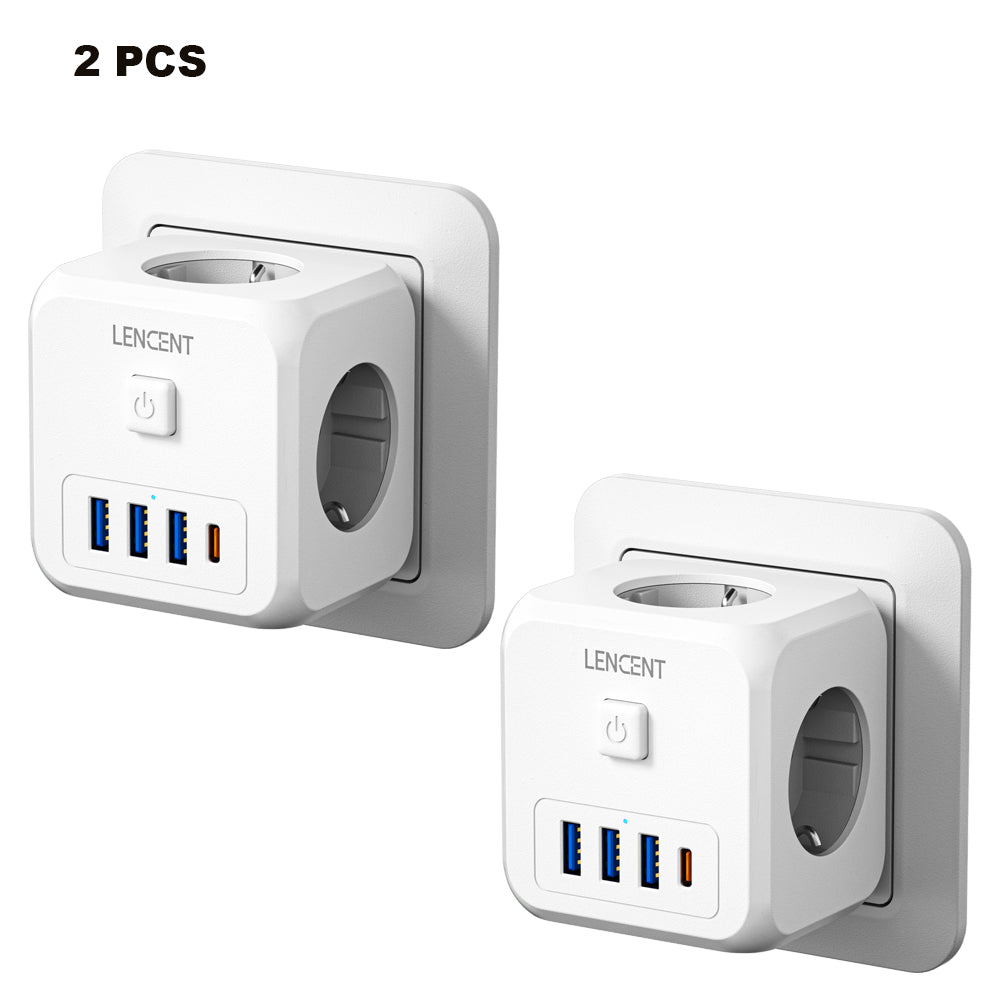 Multiprise premium : 4 prises AC, 3 ports USB, 1 multiprise Type-C avec câble tressé 2m/3m et interrupteur pour la maison