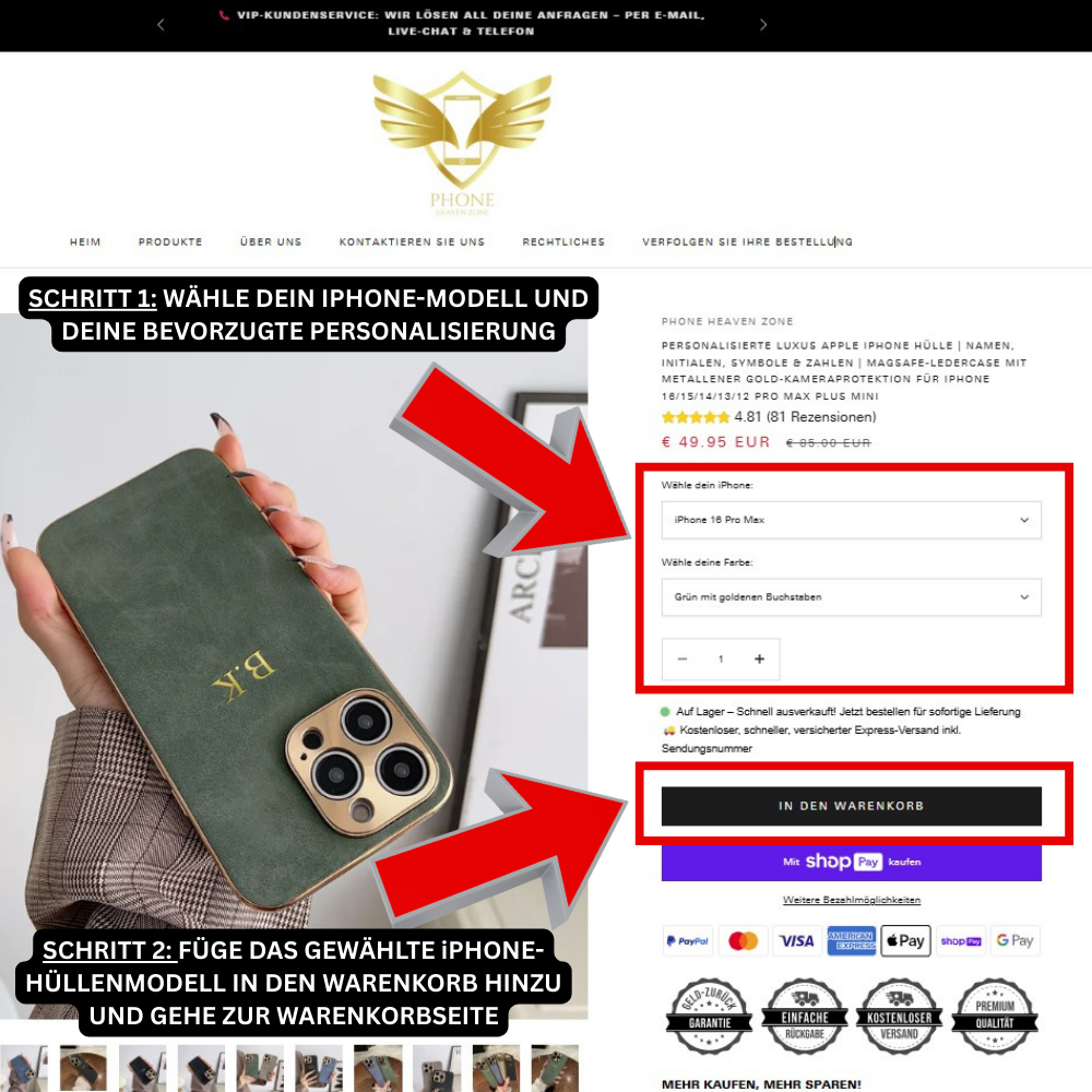 Étui Apple iPhone de luxe personnalisé | Noms, initiales, symboles et chiffres | Étui en cuir MagSafe avec protection d'appareil photo en or métallisé pour iPhone 13, 14, 15, Pro, Max, Plus