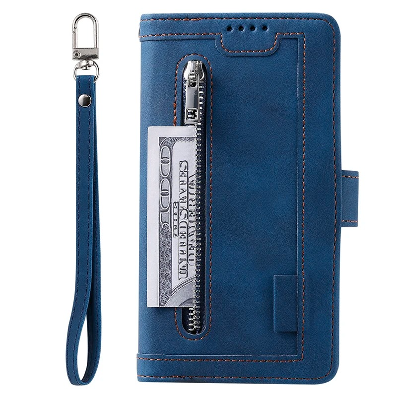 <tc>Étui de téléphone en cuir de haute qualité avec fermeture éclair, porte-cartes, support et sangle | Étui à rabat pour Apple iPhone 16/16e, 15/14/13/12 Pro Max Plus Mini - étui de protection polyvalent</tc>
