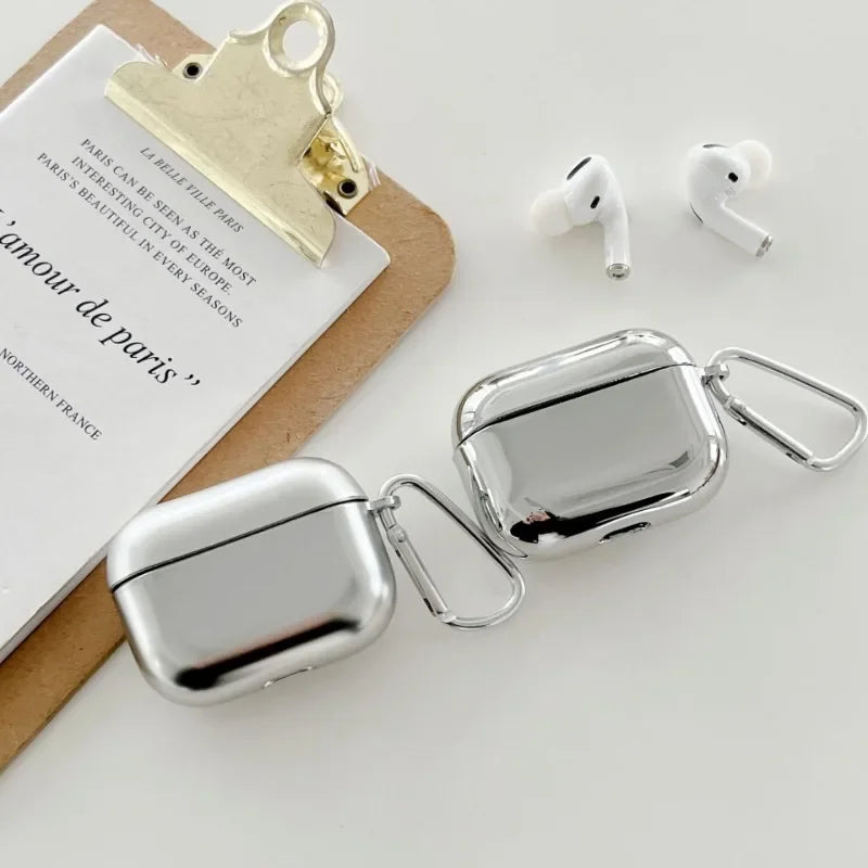 Étui galvanisé de qualité supérieure pour Apple AirPods 1/2/3/Pro | Housse de protection MagSafe Case - Housse en métal argenté avec porte-clés pour AirPods