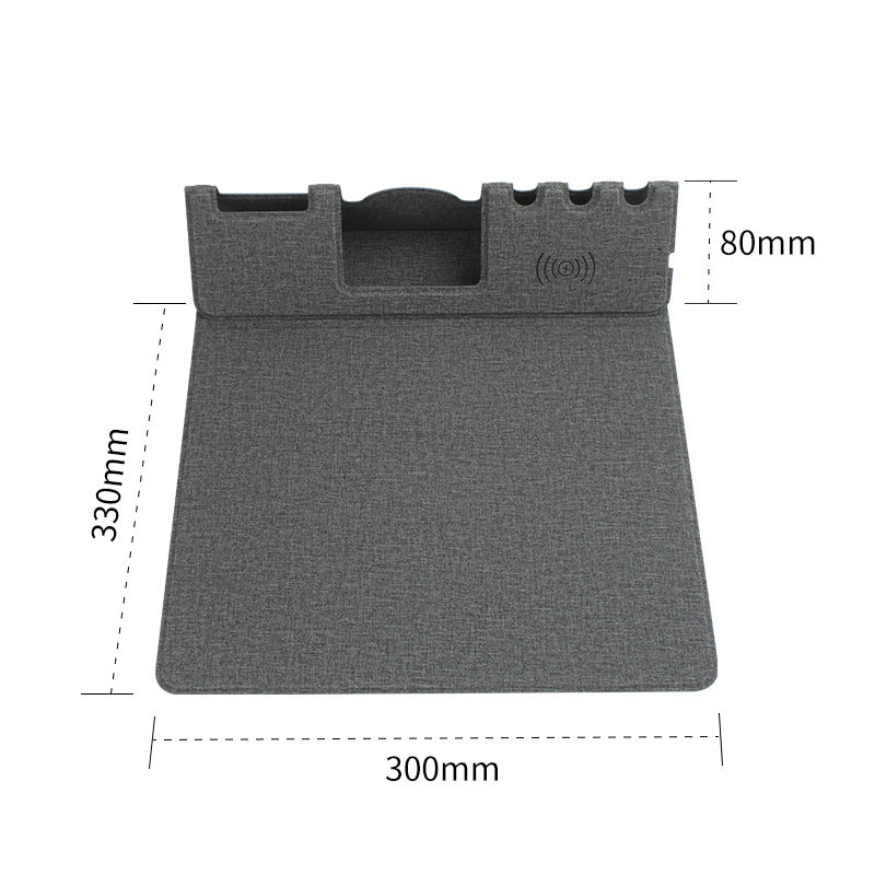 Tapis de souris haut de gamme avec chargeur sans fil Qi pour Apple iPhone 15 14 13 12 11 Pro Max Plus Mini, iOS, Watch, AirPods, Android, Samsung Galaxy, Xiaomi, Huawei : USB-C, support de téléphone portable, PU 2 en 1 Tapis en cuir