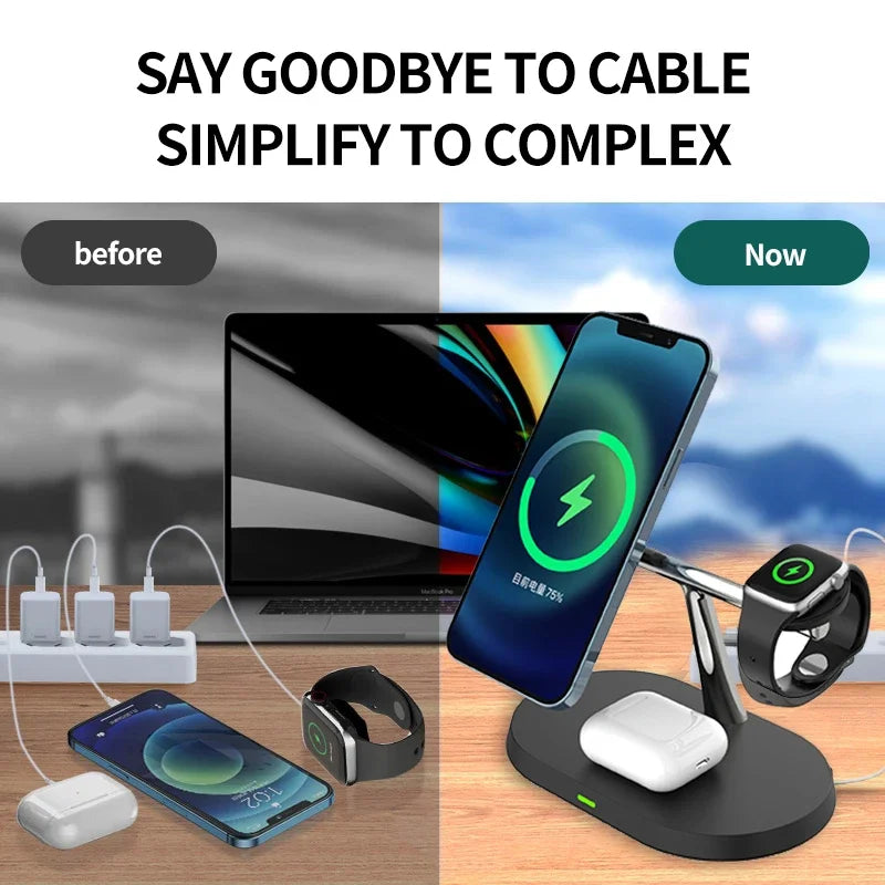 Station de charge magnétique rapide sans fil MagSafe 3 en 1 | Station de charge sans fil Chargeur de station d'accueil rapide pour Apple iPhone, Watch et Airpods